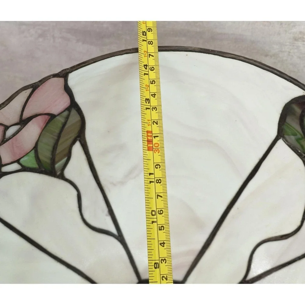 VTG Tiffany Style Stained Glass Dome CeilingLamp Shade Hanging Floral Leaf 14.5